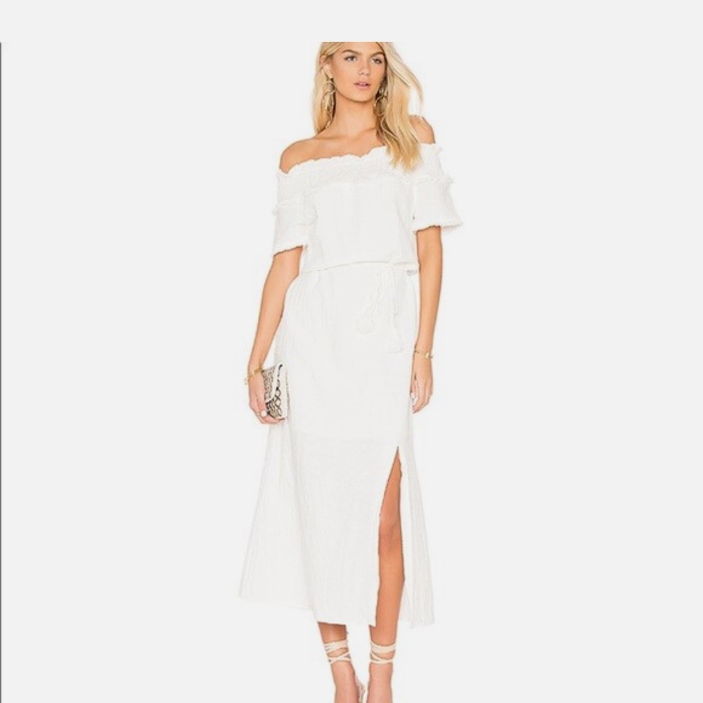 Line & Dot Peony Elegant Off-Shoulder White Dress, Size Small- Boutique